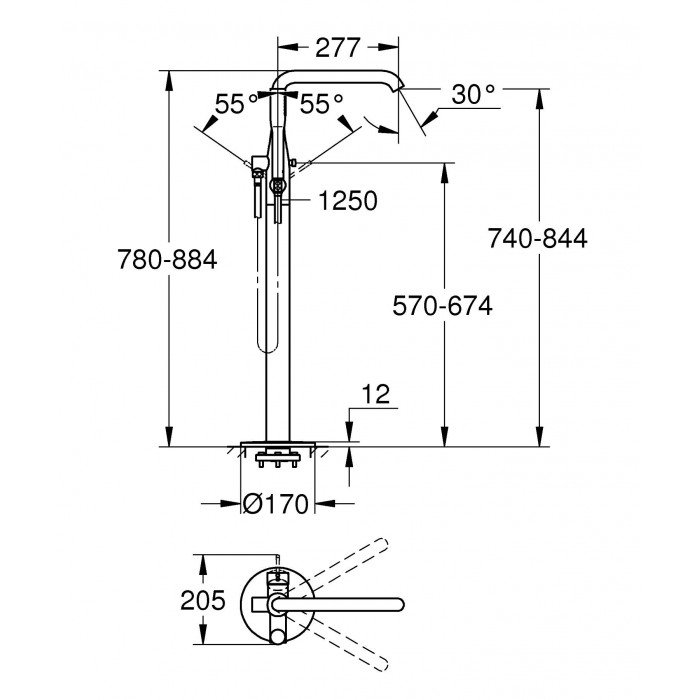 Смеситель для ванны напольный Grohe Essence 25248KF1 (черный матовый) (25248KF1) Смеситель для ванны напольный Grohe Essence 25248KF1 (черный матовый) (25248KF1)