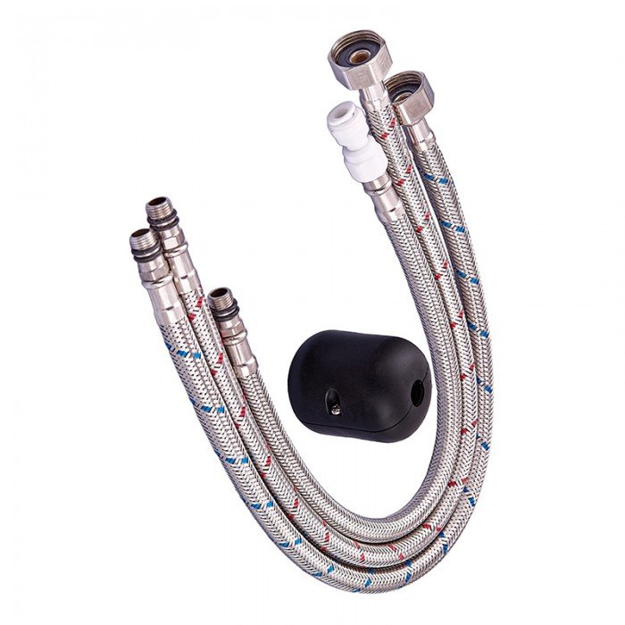 Смеситель кухонный на две воды Zerix LUX-024 с выдвижной лейкой (нерж. сталь) (ZX5555)