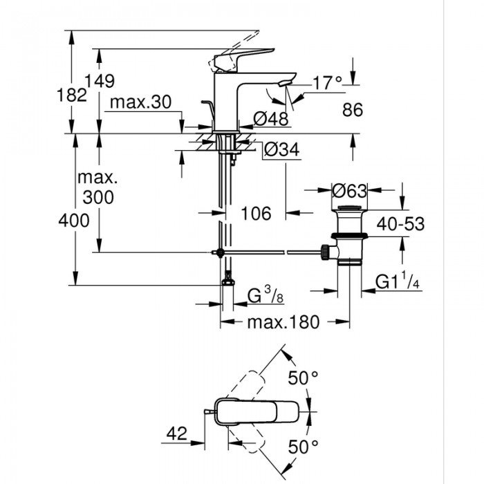 Одноважільний змішувач для раковини Grohe Cubeo S-розміру (1016942430) Одноважільний змішувач для раковини Grohe Cubeo S-розміру (1016942430)