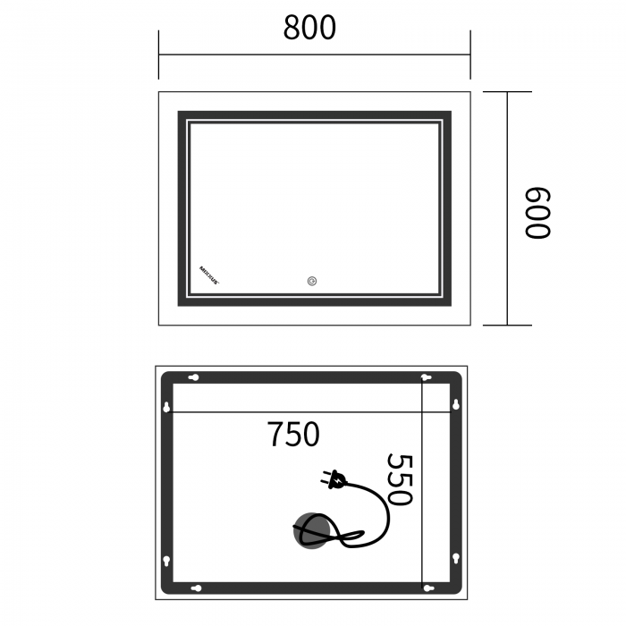 Зеркало Mixxus Premium QUADRO MR20-80x60-Reverse с Led Touch, Anti-fog, димером, регулятором яркост