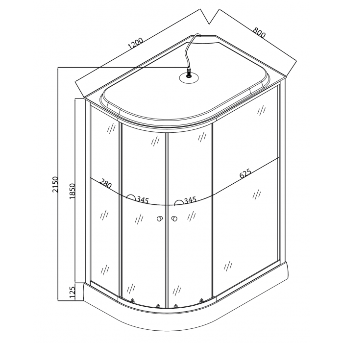 Бокс душовий без гідромасажу Mixxus WAVE SB02-120x80x215-R-FB SATIN з низьким піддоном (MI6893)