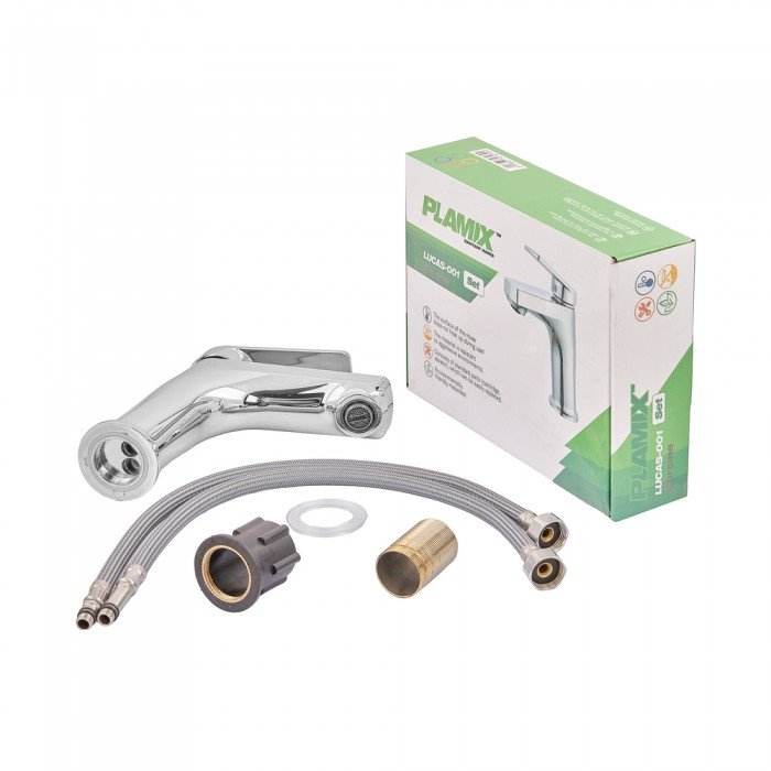 Смеситель для умывальника Plamix Lucas-001 SET Chrome с подводом (PM0707) Смеситель для умывальника Plamix Lucas-001 SET Chrome с подводом (PM0707)