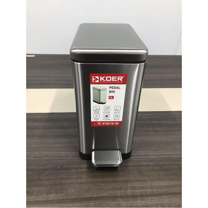 Мусорное ведро с плавным закрытием прямоугольное Koer TC-010210-02 10 л цвет нержавейка (KR5597)