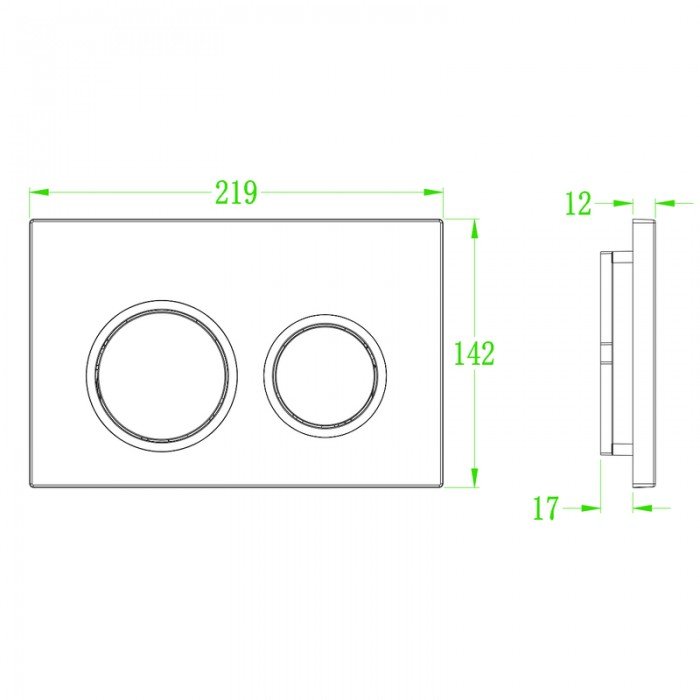 Панель смыва Koer KT-0605-01 220x140x12mm пластиковая, кнопка круглая (KR5317)