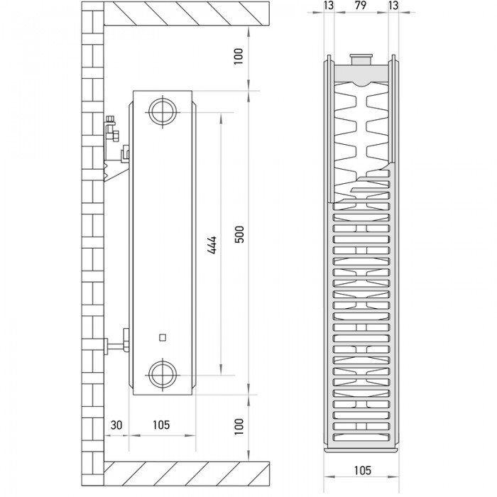 Стальной радиатор Europroduct 22 x 500 x 900 (боковое подкл.) (EP4450)