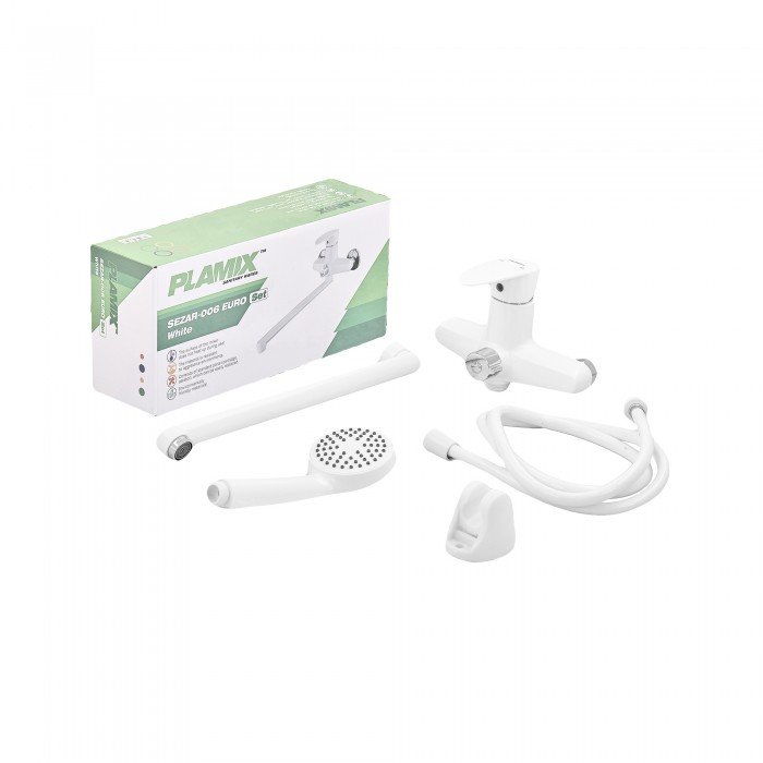 Смеситель для ванны Plamix Cezar-006 EURO SET White (со шлангом, лейкой и кронштейном) (PM0666) Смеситель для ванны Plamix Cezar-006 EURO SET White (со шлангом, лейкой и кронштейном) (PM0666)