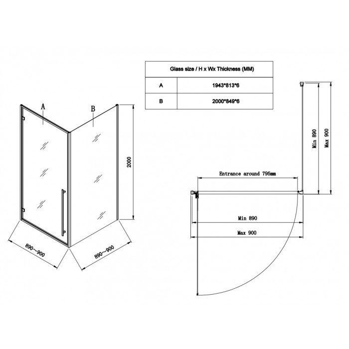 Душевая кабина без поддона Koer SR SC08-90x90x200-TR-01 прозрачное стекло Easy Clean 6мм, хром (KR5 Душевая кабина без поддона Koer SR SC08-90x90x200-TR-01 прозрачное стекло Easy Clean 6мм, хром (KR5