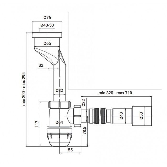 Сифон для писсуара Zerix SP-01 с гофротрубой (ZX5094)