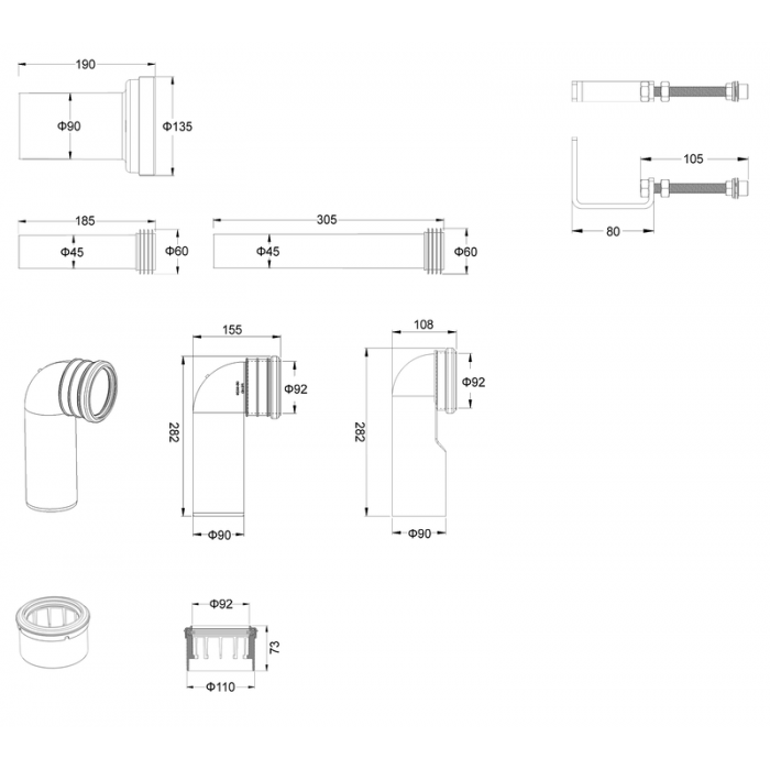 Комплект установочный для унитаза Koer KT-0501-01 (с пан. смыва KT-0601-01 Хром + звукоиз.)  (KR516