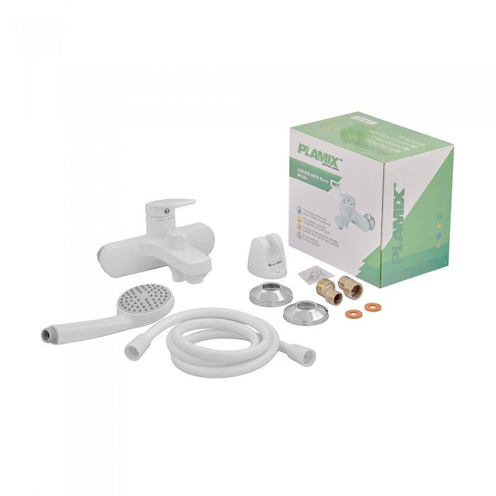 Змішувач для ванни Plamix Lucas-009 EURO SET White з шлангом, лійкою та кронштейном (PM0708) Змішувач для ванни Plamix Lucas-009 EURO SET White з шлангом, лійкою та кронштейном (PM0708)