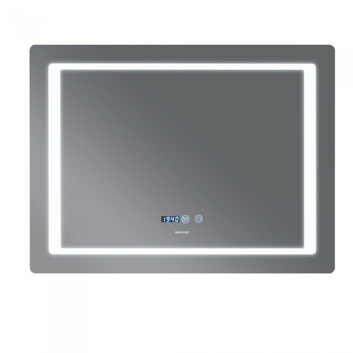 Зеркало Mixxus STYLE MR03-80x60 с Led Touch, Anti-fog, димером, регулятором яркости, часами (MI6005