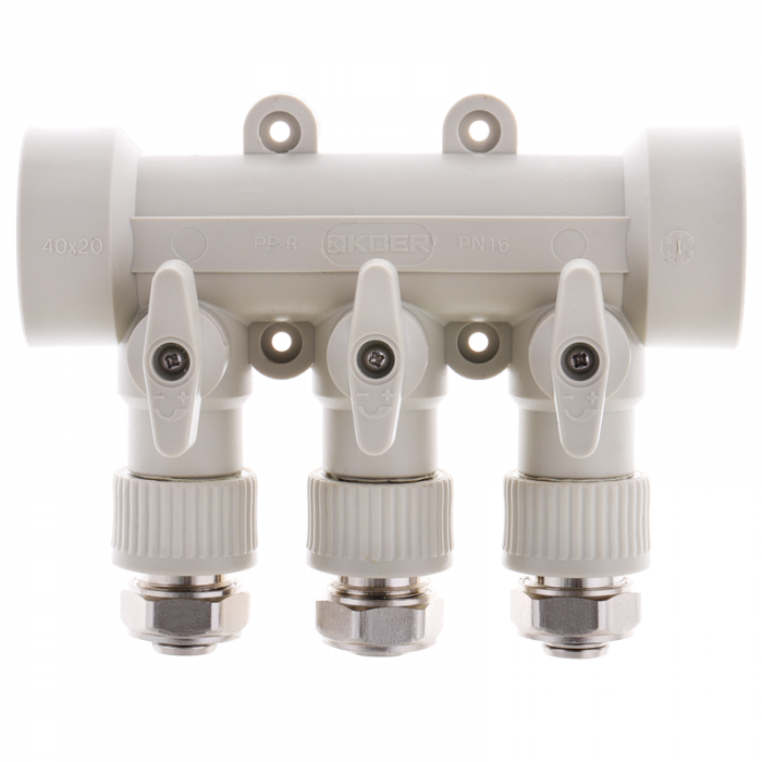 Коллектор распределительный 3-way с фитингом (40x20) PPR Koer K0191.PRO (KP2556)