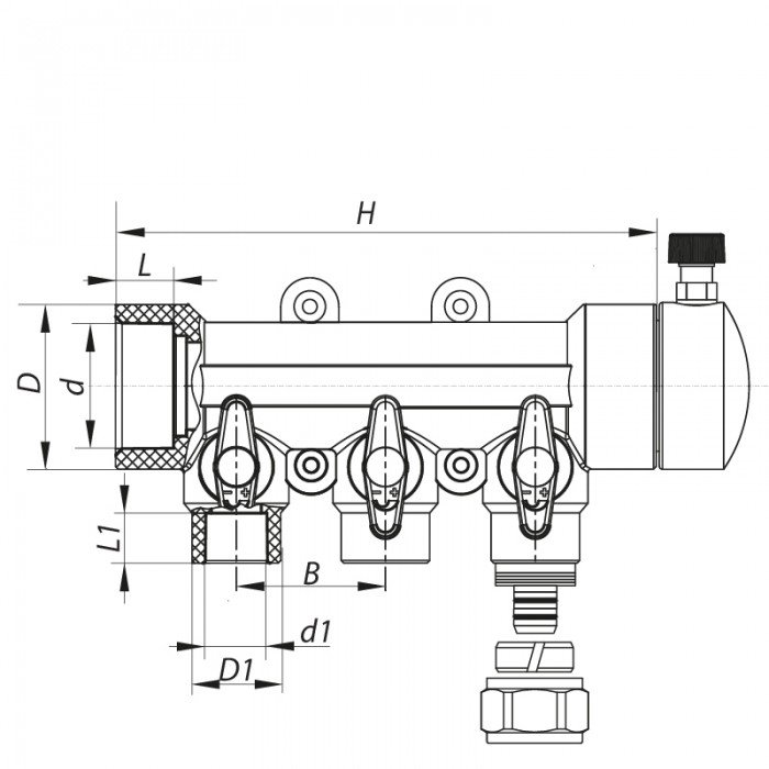 Коллектор распределительный 3-way с фитингом (40x20) PPR Koer K0191.PRO (KP2556)