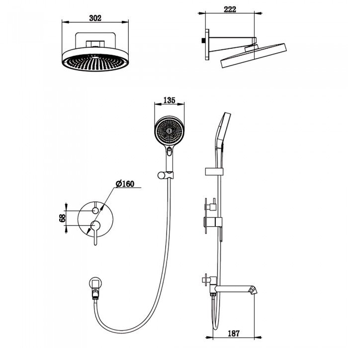 Встраиваемая душевая система Koer KB-66029-05 3 функции Цвет черный (KR5492)